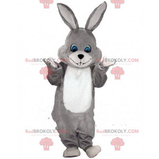 Gray and white rabbit mascot, plush bunny costume -