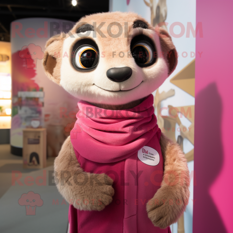 Pink Meerkat mascot costume character dressed with a Henley Shirt and Wraps Pink Meerkat mascot costume character dressed with a Henley Shirt and Wraps