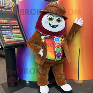 Rust Rainbow mascot costume character dressed with a Blazer and Coin purses