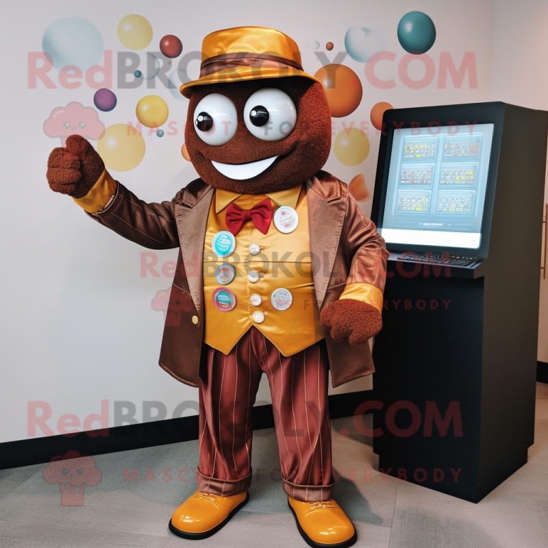 Rust Rainbow mascot costume character dressed with a Blazer and Coin purses