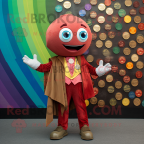 Rust Rainbow mascot costume character dressed with a Blazer and Coin purses