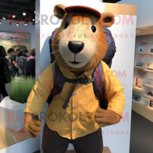 nan Capybara mascot costume character dressed with a Oxford Shirt and Backpacks