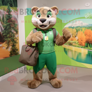 Green Mountain Lion mascot costume character dressed with a Leggings and Handbags