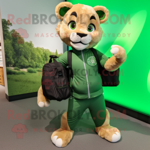 Green Mountain Lion mascot costume character dressed with a Leggings and Handbags