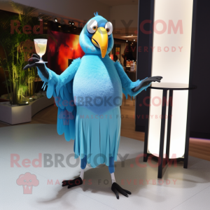 Sky Blue Toucan mascot costume character dressed with a Cocktail Dress and Clutch bags