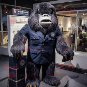 Navy Sasquatch mascot costume character dressed with a Suit Pants and Clutch bags