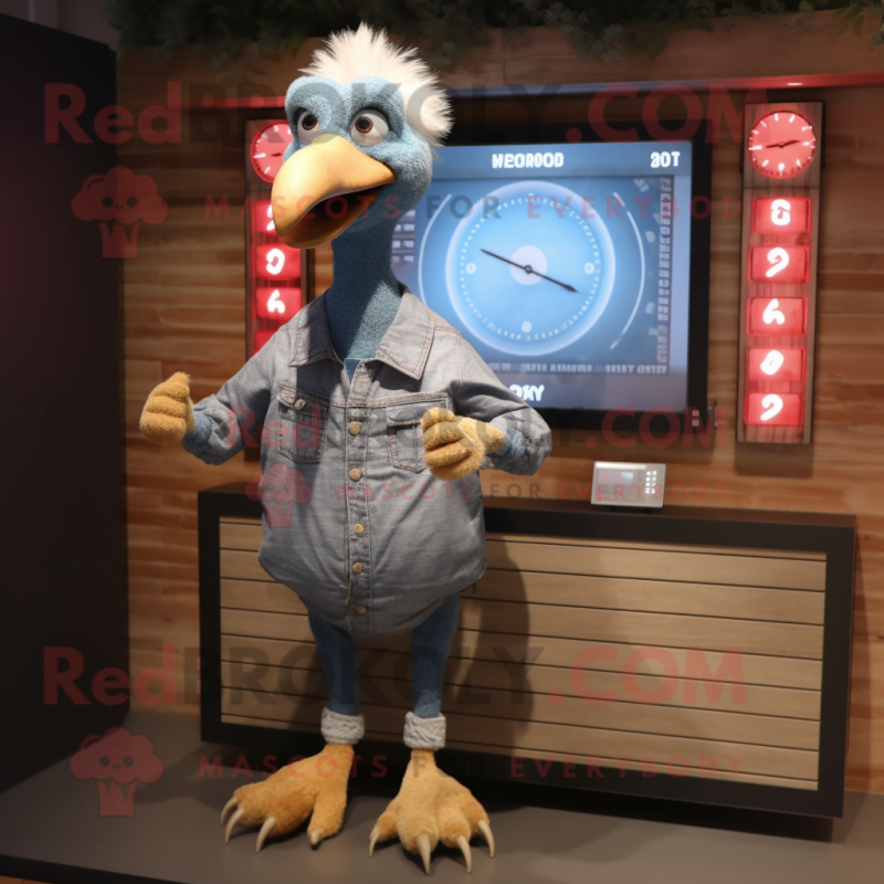 Rust Turkey mascot costume character dressed with a Chambray Shirt and Digital watches