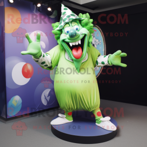 Lime Green Evil Clown mascot costume character dressed with a Polo Shirt and Shawls