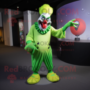 Lime Green Evil Clown mascot costume character dressed with a Polo Shirt and Shawls