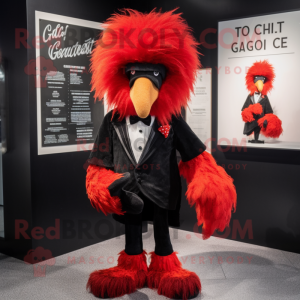 Red Goulash mascot costume character dressed with a Tuxedo and Hair clips