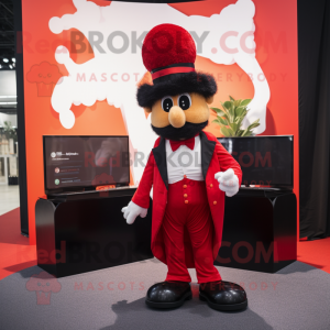 Red Goulash mascot costume character dressed with a Tuxedo and Hair clips