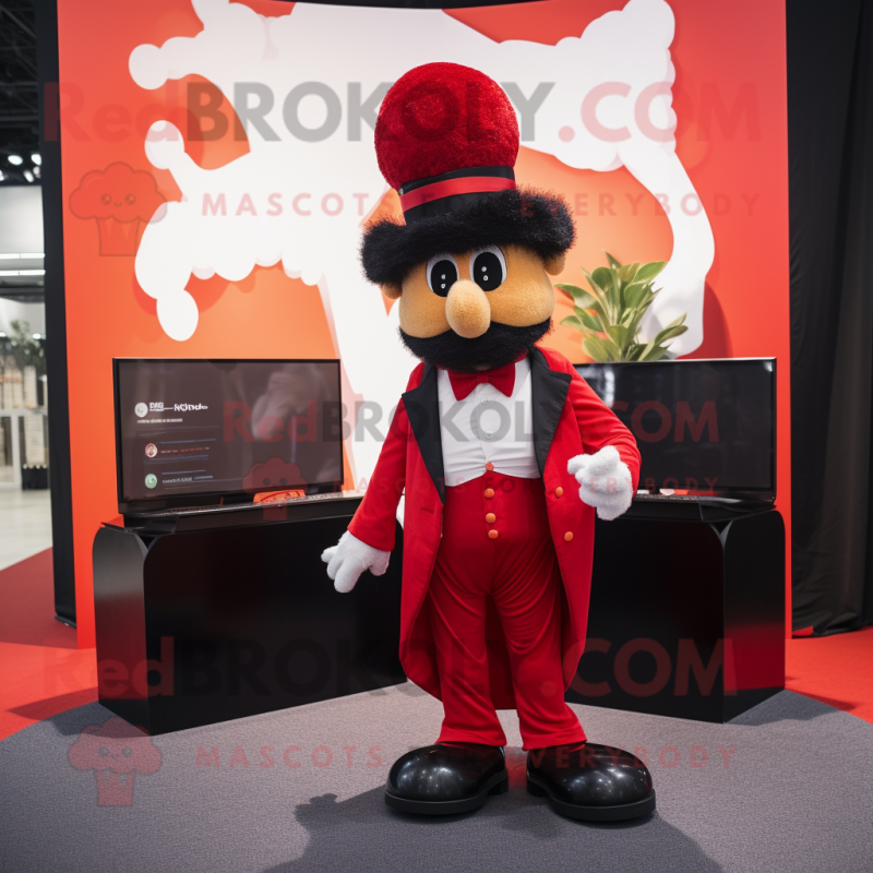 Red Goulash mascot costume character dressed with a Tuxedo and Hair clips Red Goulash mascot costume character dressed with a Tuxedo and Hair clips