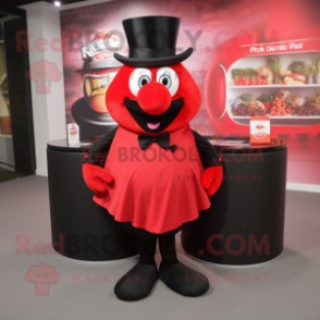 Red Goulash mascot costume character dressed with a Tuxedo and Hair clips