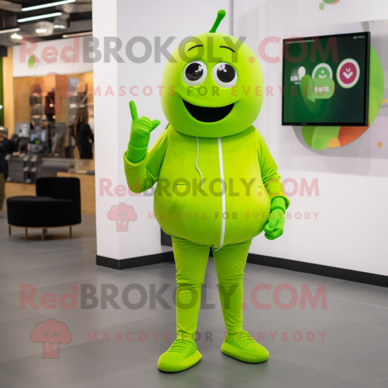 Lime Green Plum mascot costume character dressed with a Jeggings and Smartwatches Lime Green Plum mascot costume character dressed with a Jeggings and Smartwatches