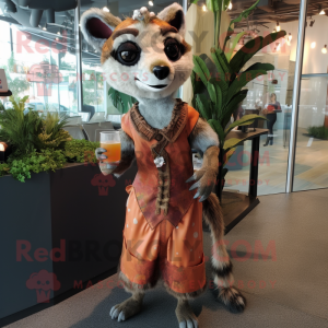 Rust Civet mascot costume character dressed with a Cocktail Dress and Shoe laces