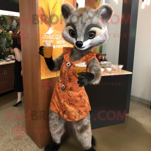 Rust Civet mascot costume character dressed with a Cocktail Dress and Shoe laces