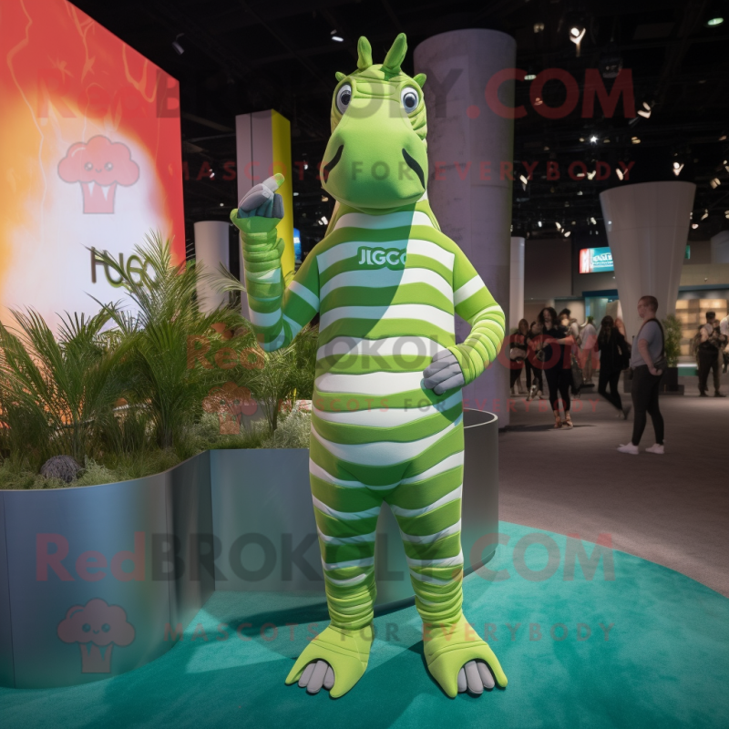 Lime Green Quagga mascot costume character dressed with a One-Piece Swimsuit and Ties Lime Green Quagga mascot costume character dressed with a One-Piece Swimsuit and Ties