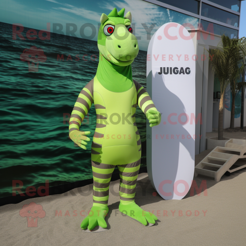 Lime Green Quagga mascot costume character dressed with a One-Piece Swimsuit and Ties Lime Green Quagga mascot costume character dressed with a One-Piece Swimsuit and Ties
