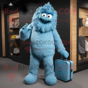 Blue Yeti mascot costume character dressed with a Jumpsuit and Handbags