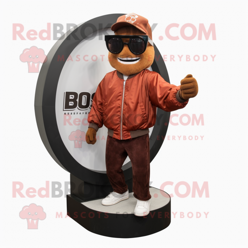 Rust Engagement Ring mascot costume character dressed with a Bomber Jacket and Reading glasses Rust Engagement Ring mascot costume character dressed with a Bomber Jacket and Reading glasses