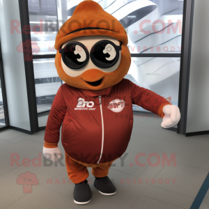 Rust Engagement Ring mascot costume character dressed with a Bomber Jacket and Reading glasses