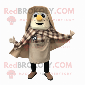 Beige Tacos mascot costume character dressed with a Flannel Shirt and Shawls