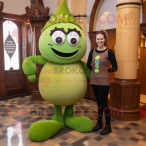 Olive Irish Castle mascot costume character dressed with a Yoga Pants and Earrings