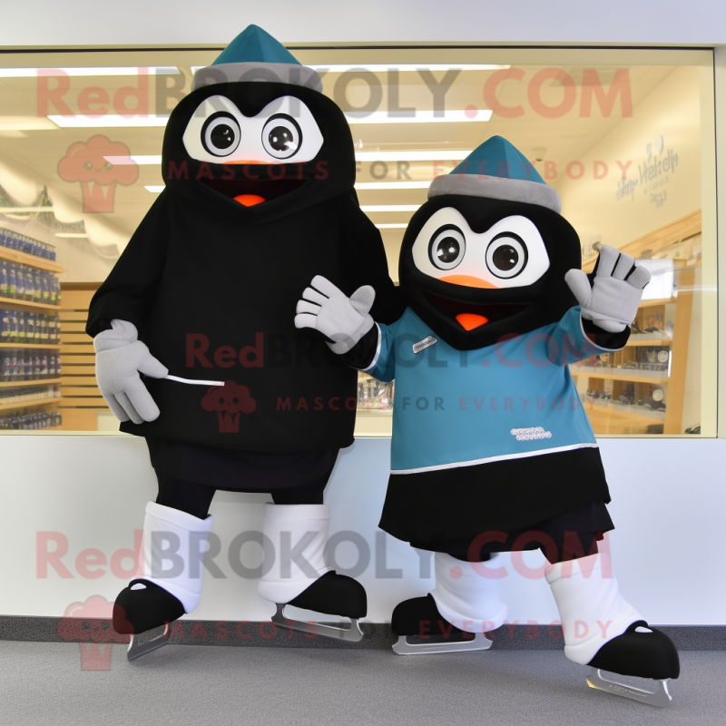 Black Pair Of Ice Skates mascot costume character dressed with a Culottes and Shoe clips