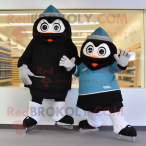 Black Pair Of Ice Skates mascot costume character dressed with a Culottes and Shoe clips
