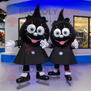 Black Pair Of Ice Skates mascot costume character dressed with a Culottes and Shoe clips