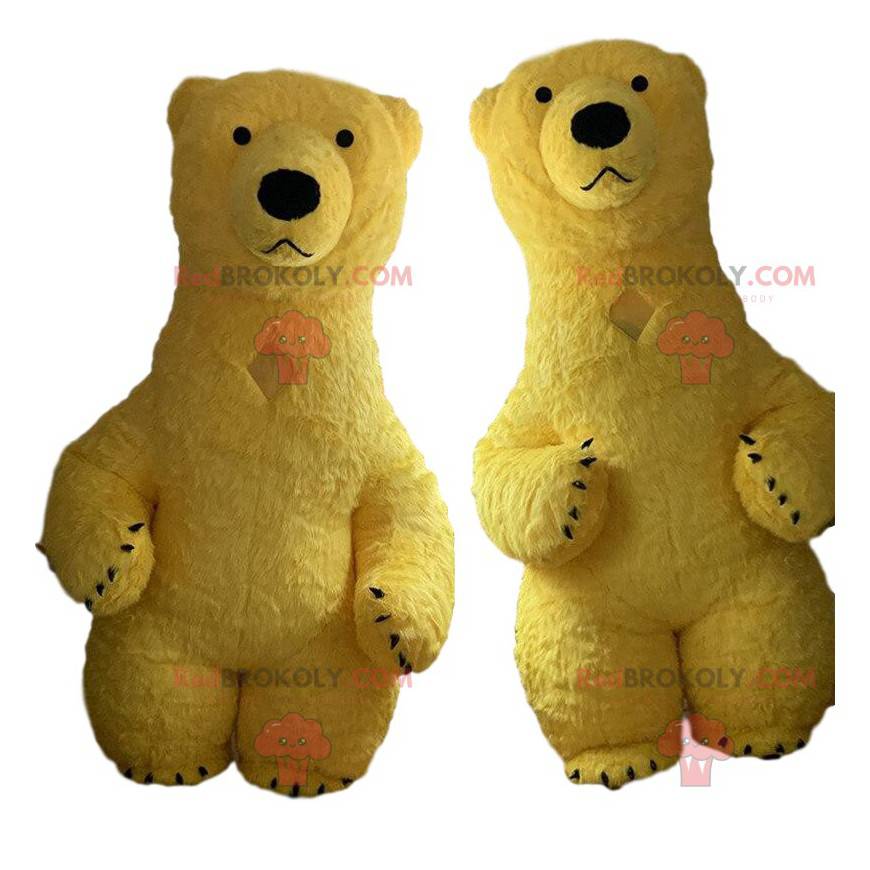 2 maskoti žlutých medvědů, nafukovací, obří kostýmy žlutých