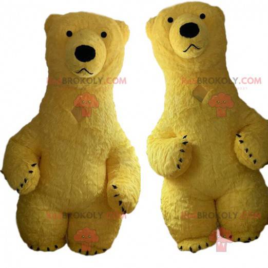 2 yellow bear mascots, inflatable, giant yellow bear costumes -