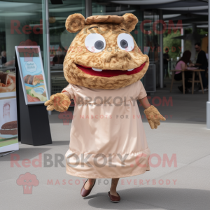 Tan Pulled Pork Sandwich mascot costume character dressed with a Shift Dress and Anklets