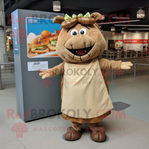 Tan Pulled Pork Sandwich mascot costume character dressed with a Shift Dress and Anklets