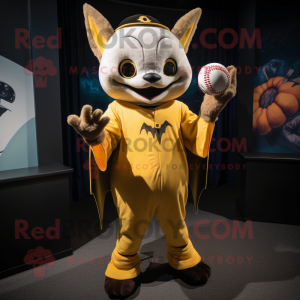 Gold Bat mascot costume character dressed with a Henley Tee and Gloves