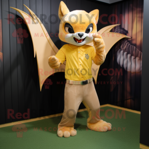 Gold Bat mascot costume character dressed with a Henley Tee and Gloves