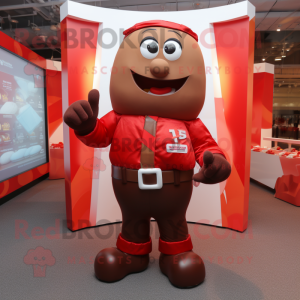 Red Chocolate Bars mascot costume character dressed with a Jacket and Belts