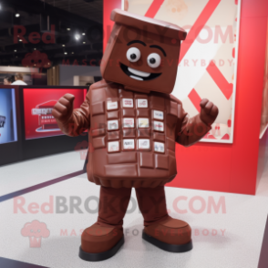 Red Chocolate Bars mascot costume character dressed with a Jacket and Belts