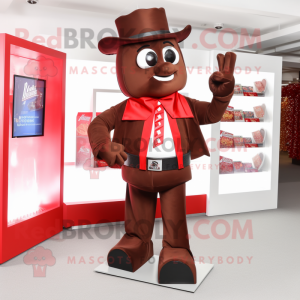 Red Chocolate Bars mascot costume character dressed with a Jacket and Belts