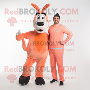 Peach Donkey mascot costume character dressed with a Joggers and Cummerbunds