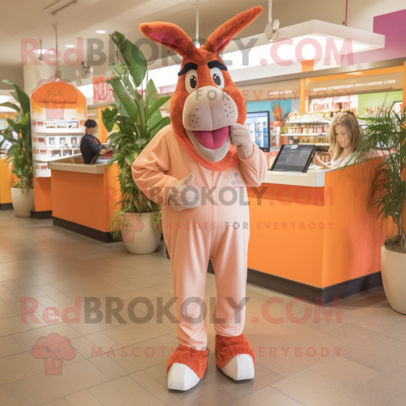 Peach Donkey mascot costume character dressed with a Joggers and Cummerbunds