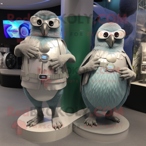Silver Kiwi mascot costume character dressed with a Wrap Dress and Smartwatches