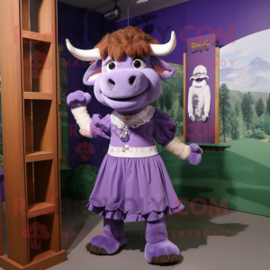 Purple Buffalo mascot costume character dressed with a Mini Dress and Ties
