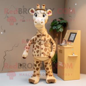 Tan Giraffe mascot costume character dressed with a Jumpsuit and Wallets