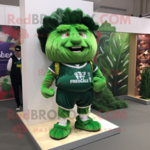Forest Green Cabbage Leaf mascot costume character dressed with a Rugby Shirt and Shoe laces
