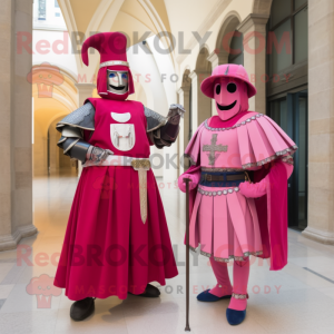 Pink Swiss Guard mascot costume character dressed with a Shift Dress and Cummerbunds