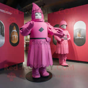 Pink Swiss Guard mascot costume character dressed with a Shift Dress and Cummerbunds