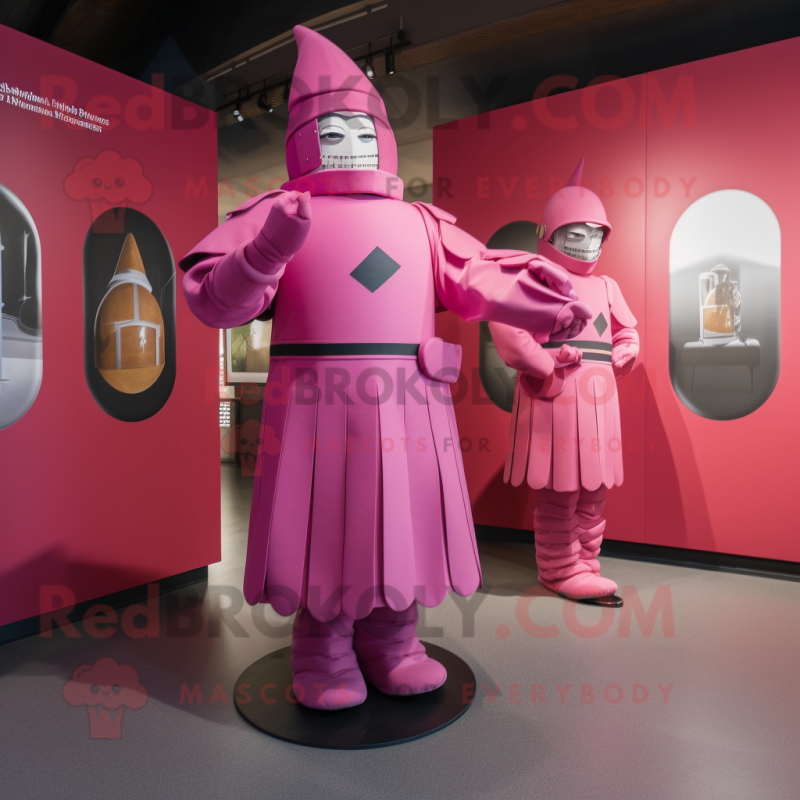 Pink Swiss Guard mascot costume character dressed with a Shift Dress and Cummerbunds Pink Swiss Guard mascot costume character dressed with a Shift Dress and Cummerbunds