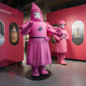 Pink Swiss Guard mascot costume character dressed with a Shift Dress and Cummerbunds
