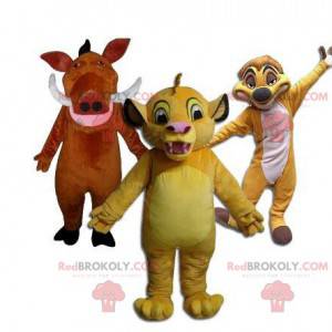 3 mascottes, Timon, Pumba en Simba uit de tekenfilm The Lion